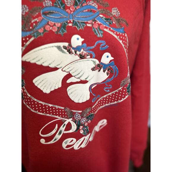 Vintage 90s Streetwear Womens Large Peace Doves Christmas Crewneck Sweatshirt - Picture 4 of 10